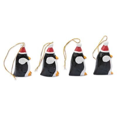 Alternate image for 4 Hand-Painted Wood Penguin Christmas Ornaments from Bali Christmas Penguins