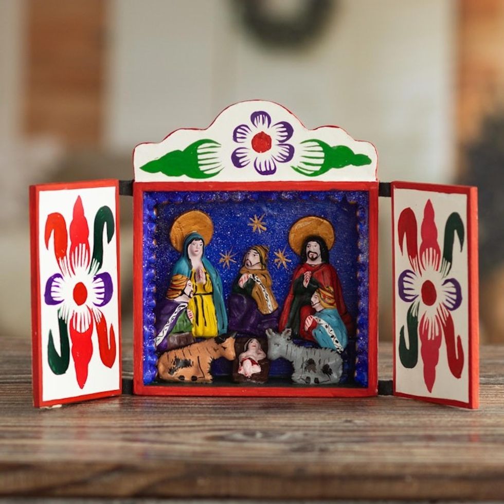 Christianity Wood Retablo Folk Art from the Andes 'Nativity Scene'