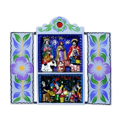 Alternate image for Christmas Nativity Retablo Folk Art Handmade in Peru Blue Christmas