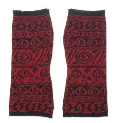 Alternate image for Alpaca Blend Fingerless Gloves in Crimson and Black Crimson World