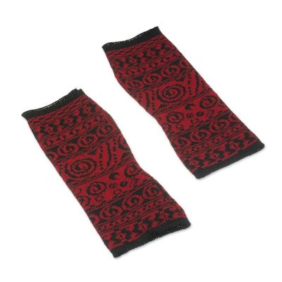 Alternate image for Alpaca Blend Fingerless Gloves in Crimson and Black Crimson World