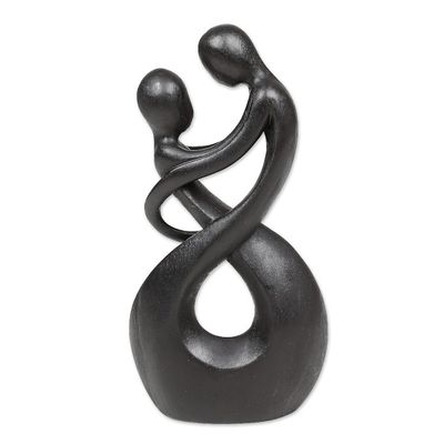 Alternate image for Abstract Romantic Suar Wood Sculpture in a Black Hue Staring at You