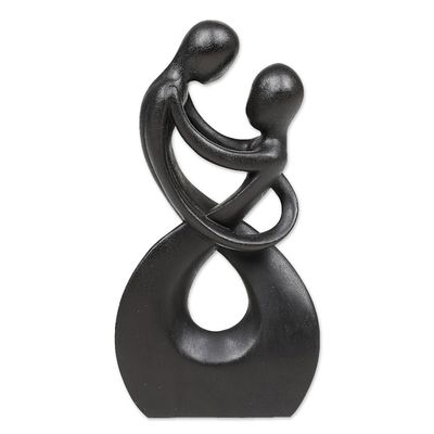Alternate image for Abstract Romantic Suar Wood Sculpture in a Black Hue Staring at You