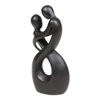 Alternate image for Abstract Romantic Suar Wood Sculpture in a Black Hue Staring at You