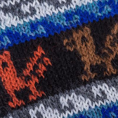 Alternate image for Artisan Crafted 100 Alpaca Colorful Gloves from Peru Peruvian Patchwork in Blue