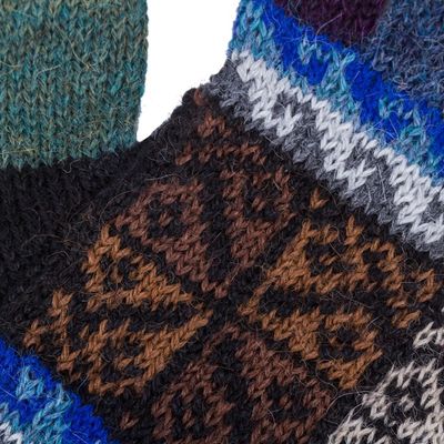 Alternate image for Artisan Crafted 100 Alpaca Colorful Gloves from Peru Peruvian Patchwork in Blue
