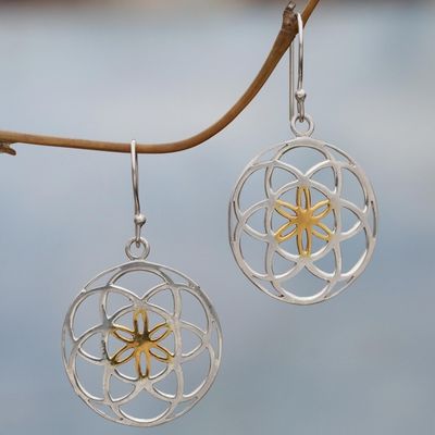 Alternate image for Indonesian Sterling Silver and Gold Plated Dangle Earrings Blooms of Life