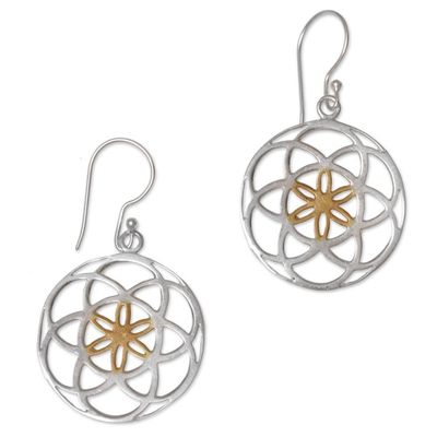 Alternate image for Indonesian Sterling Silver and Gold Plated Dangle Earrings Blooms of Life
