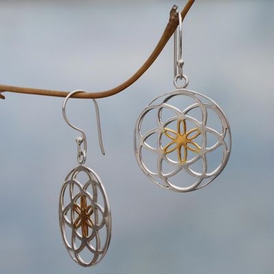 Alternate image for Indonesian Sterling Silver and Gold Plated Dangle Earrings Blooms of Life