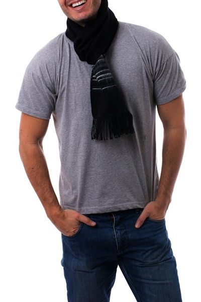 Alternate image for Artisan Crafted Woven Black Alpaca Blend Scarf for Men Andean Clouds in Black