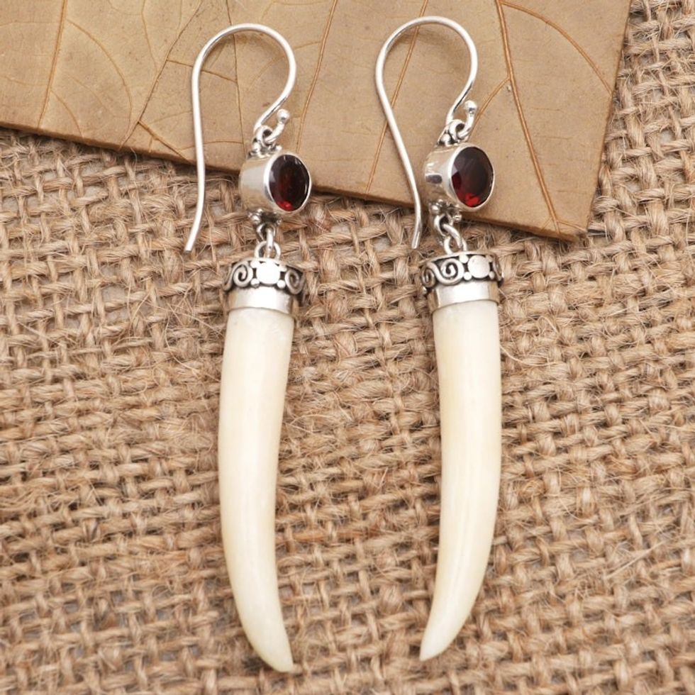 Garnet and Sterling Silver Dangle Earrings 'Poison Dagger'