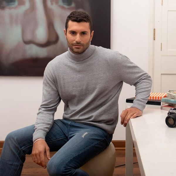 Alternate image for Mens Light Grey Turtleneck Sweater in Eco Friendly Fibers Basic Grey