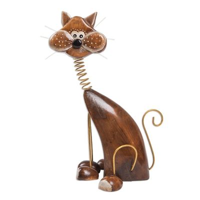 Alternate image for Handcrafted Albesia Wood Cat Statuette Chocolate Cat