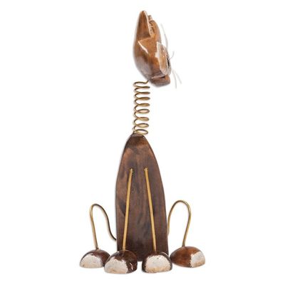 Alternate image for Handcrafted Albesia Wood Cat Statuette Chocolate Cat