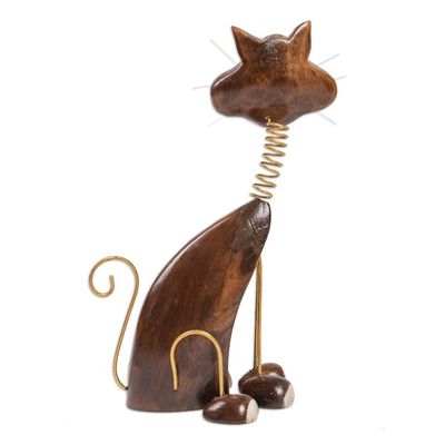 Alternate image for Handcrafted Albesia Wood Cat Statuette Chocolate Cat