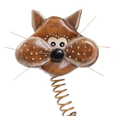 Alternate image for Handcrafted Albesia Wood Cat Statuette Chocolate Cat