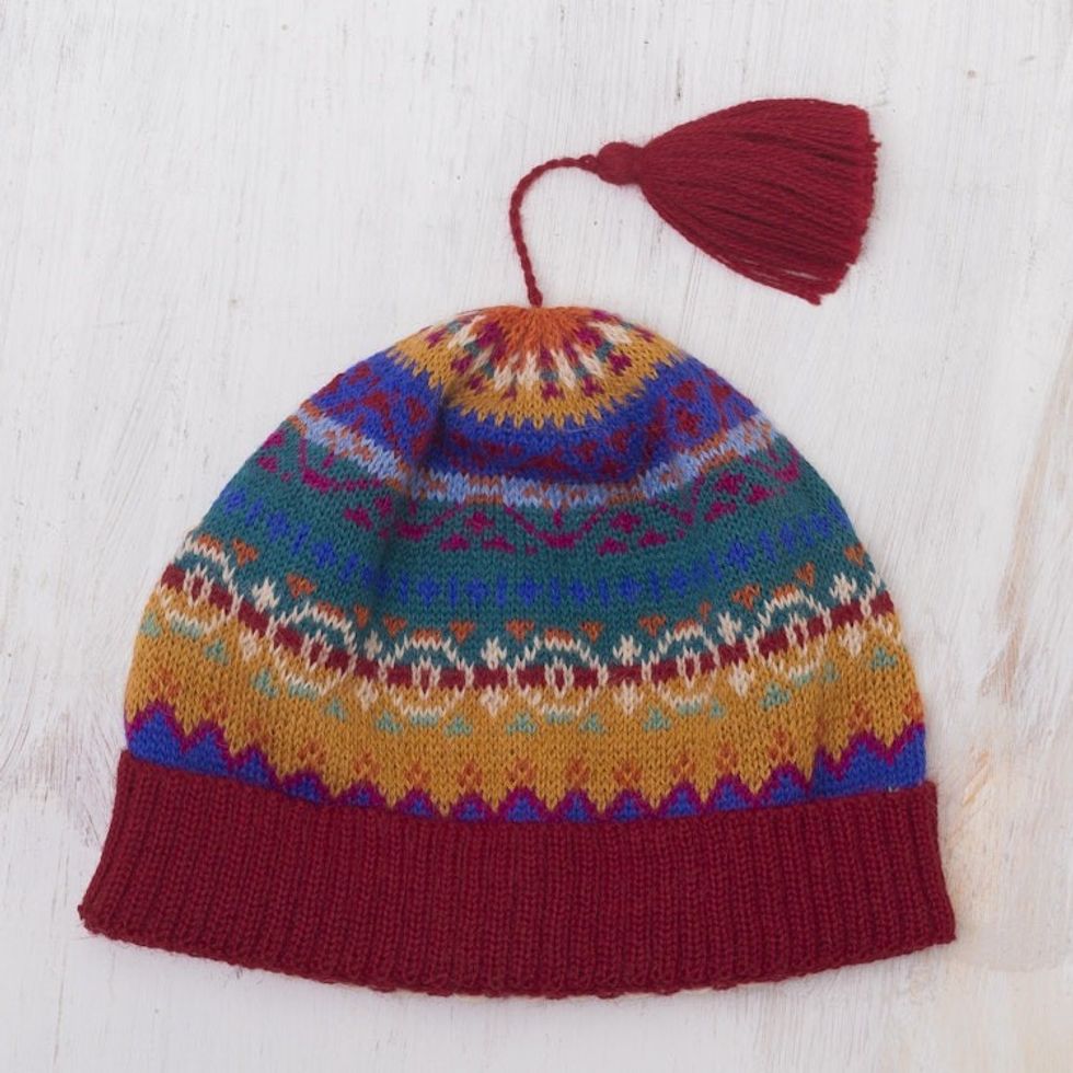 Colorful Patterned Alpaca Knit Hat 'Sierra Rainbow'