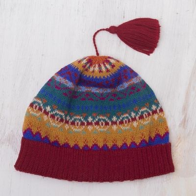Alternate image for Colorful Patterned Alpaca Knit Hat Sierra Rainbow
