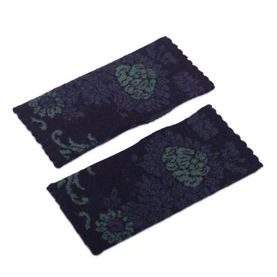 Alternate image for Knit 100 Alpaca Floral Fingerless Mitts Blue Dream Garden