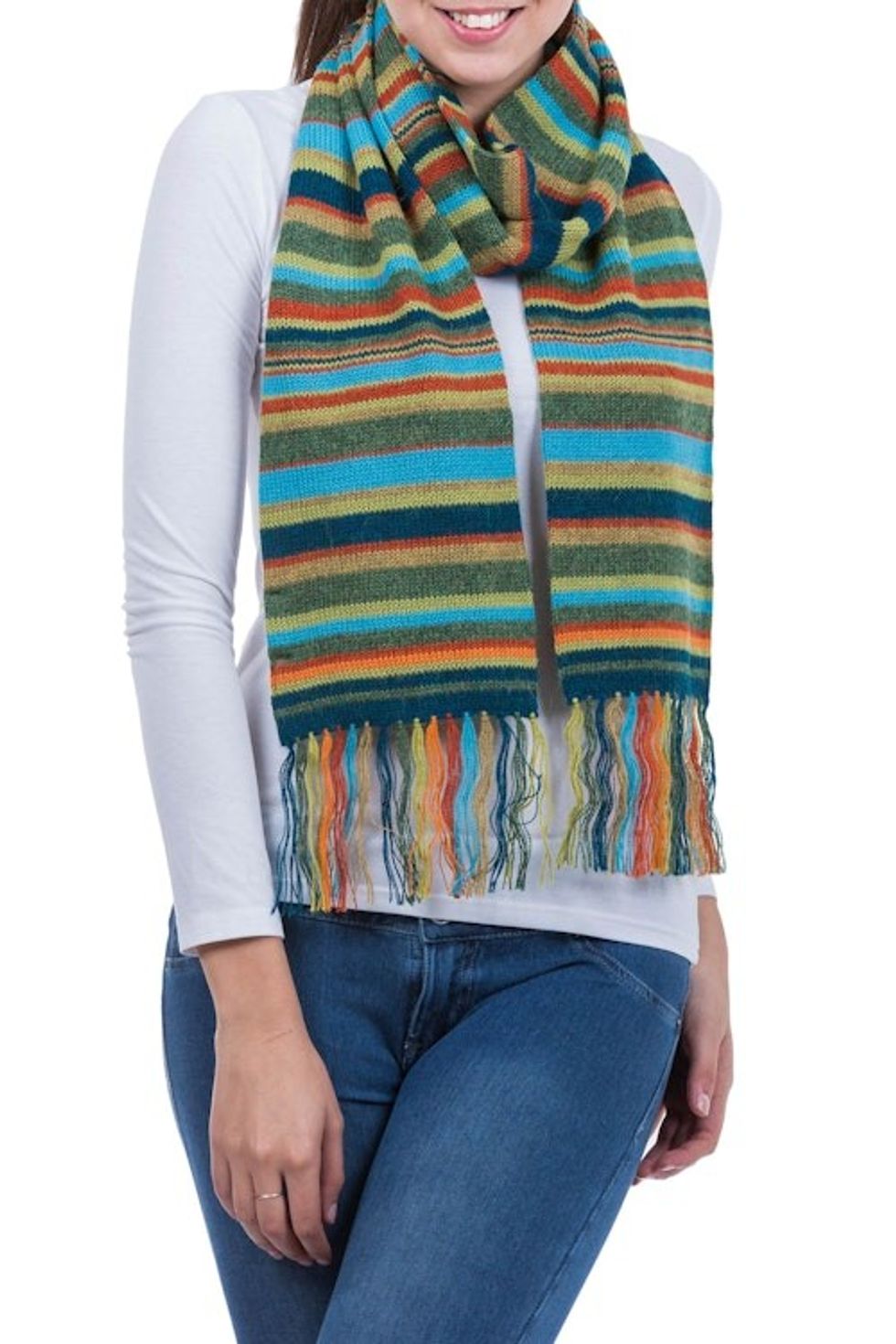 Collectible Alpaca Wool Striped Scarf 'Andean Sunrise'