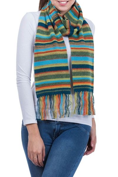 Alternate image for Collectible Alpaca Wool Striped Scarf Andean Sunrise