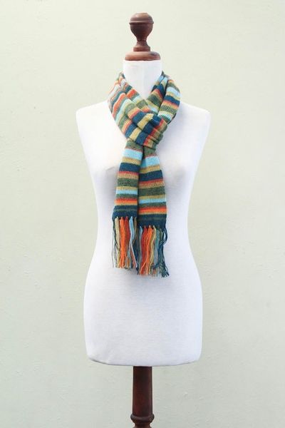 Alternate image for Collectible Alpaca Wool Striped Scarf Andean Sunrise
