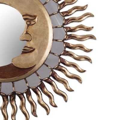 Alternate image for Sun and Moon Themed Bronze Leaf Wood Wall Mirror Cuzco Eclipse