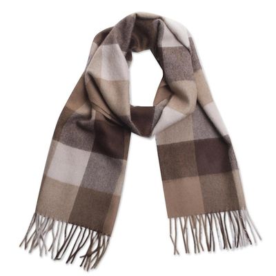 Alternate image for Unique Alpaca Wool Patterned Scarf Brown Squared