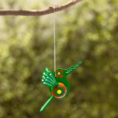Alternate image for Green Hand-Painted Hummingbird Christmas Ornament Emerald Hummingbird
