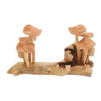 Alternate image for Jempinise Wood Mushroom Sculpture from Bali Mushroom Field