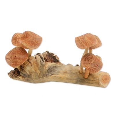 Alternate image for Jempinise Wood Mushroom Sculpture from Bali Mushroom Field