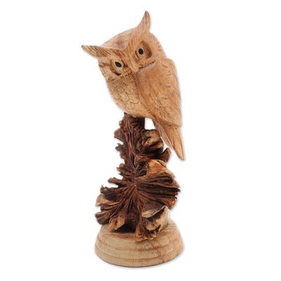 Alternate image for Jempinis Wood Owl Sculpture from Bali Perched Owl