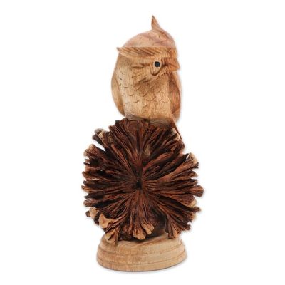 Alternate image for Jempinis Wood Owl Sculpture from Bali Perched Owl