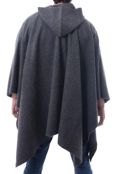 Alternate image for Graphite Grey Alpaca Blend Hooded Poncho for Men Highlands Grey