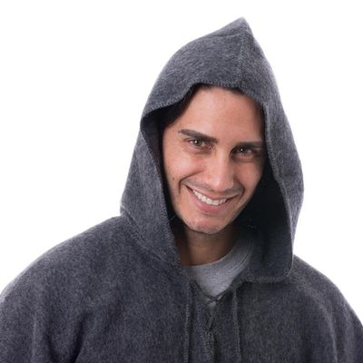 Alternate image for Graphite Grey Alpaca Blend Hooded Poncho for Men Highlands Grey
