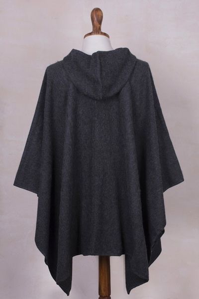 Alternate image for Graphite Grey Alpaca Blend Hooded Poncho for Men Highlands Grey