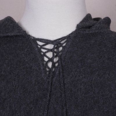 Alternate image for Graphite Grey Alpaca Blend Hooded Poncho for Men Highlands Grey