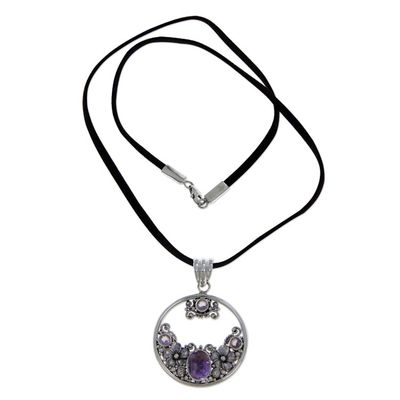 Alternate image for Amethyst and Sterling Silver Necklace Bali Jewelry Frangipani Moon