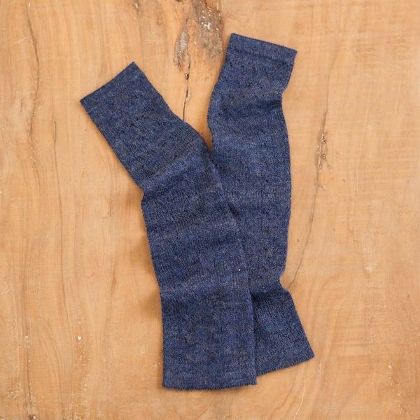Alternate image for Navy 100 Baby Alpaca Cable Knit Fingerless Mitts from Peru Luscious Twist in Navy