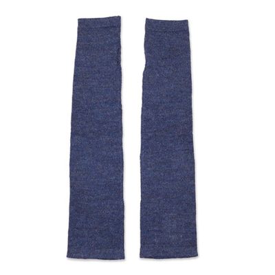 Alternate image for Navy 100 Baby Alpaca Cable Knit Fingerless Mitts from Peru Luscious Twist in Navy