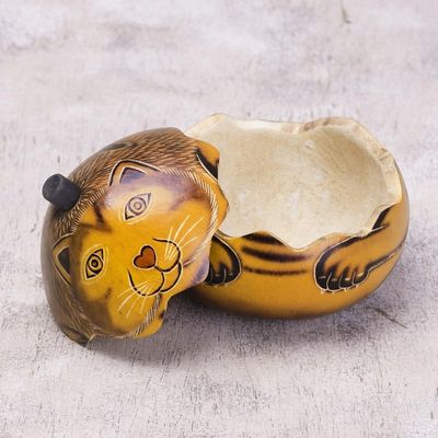 Alternate image for Andean Artisan Crafted Dried Mate Gourd Cat Box Andean Feline