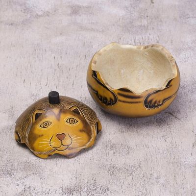 Alternate image for Andean Artisan Crafted Dried Mate Gourd Cat Box Andean Feline