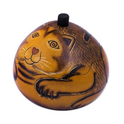 Alternate image for Andean Artisan Crafted Dried Mate Gourd Cat Box Andean Feline