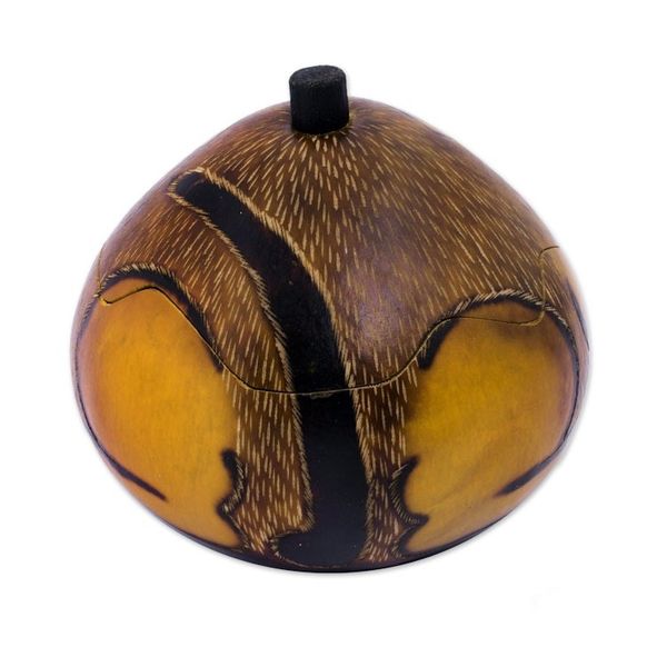 Alternate image for Andean Artisan Crafted Dried Mate Gourd Cat Box Andean Feline