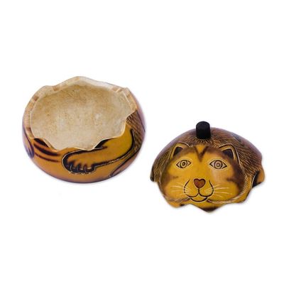 Alternate image for Andean Artisan Crafted Dried Mate Gourd Cat Box Andean Feline