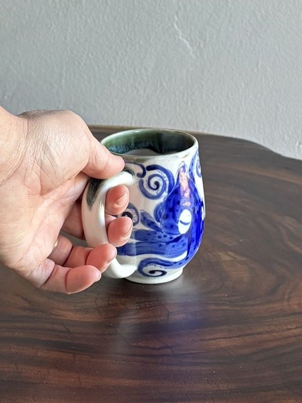 Alternate image for Hand-painted octopus mug - porcelain and cobalt