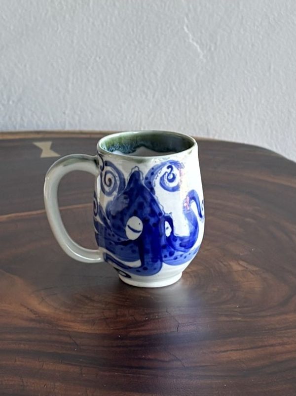 Alternate image for Hand-painted octopus mug - porcelain and cobalt