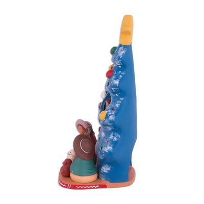 Alternate image for Ceramic Christmas Nativity Sculpture in Blue from Peru Birth Beneath the Blue Tree