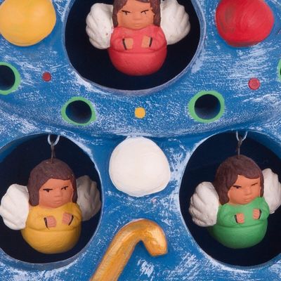 Alternate image for Ceramic Christmas Nativity Sculpture in Blue from Peru Birth Beneath the Blue Tree