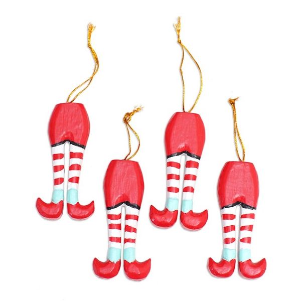 Alternate image for Set of 4 Hand-Painted Wood Elf Themed Ornaments from Bali Christmas Elves